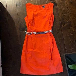 orange sleeveless dress worn zipper and belted